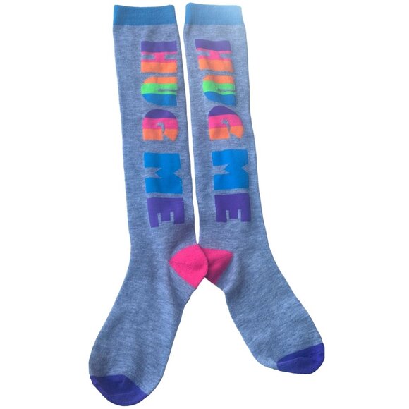 2 Pairs Over The Calf Crew Socks Geometric & Novelty Print Women 16.5-18" Height - Picture 3 of 8